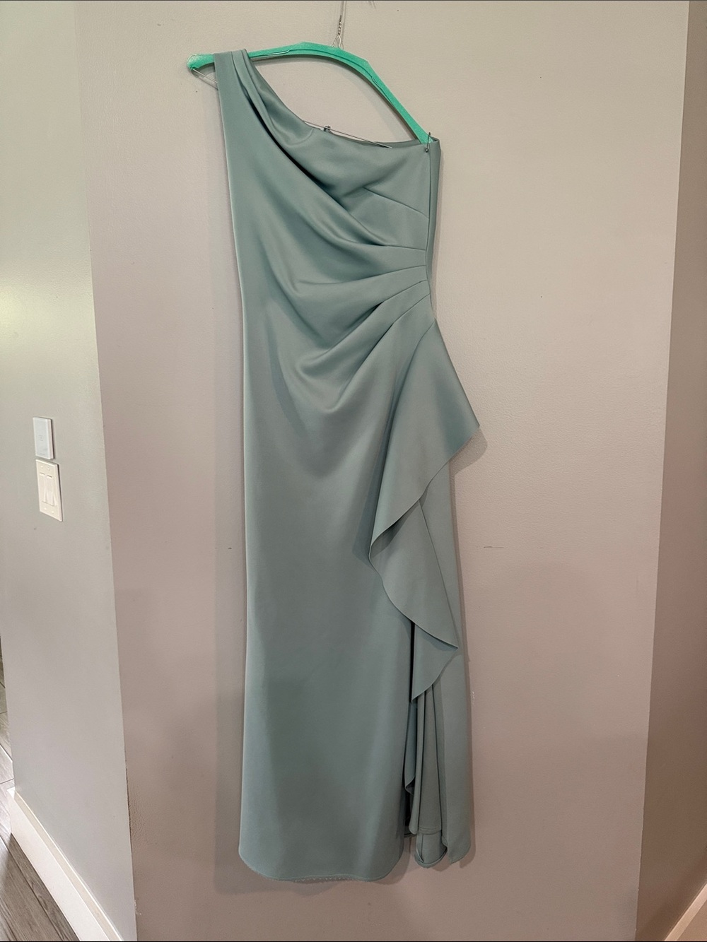 Elegant One-Shoulder Dusty Sage Evening Dress